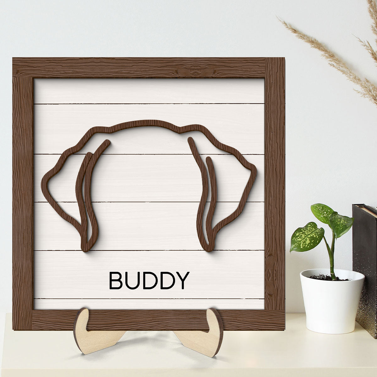 Custom Dog Ear Line Drawing Personalized 2-Layer Wooden Plaque
