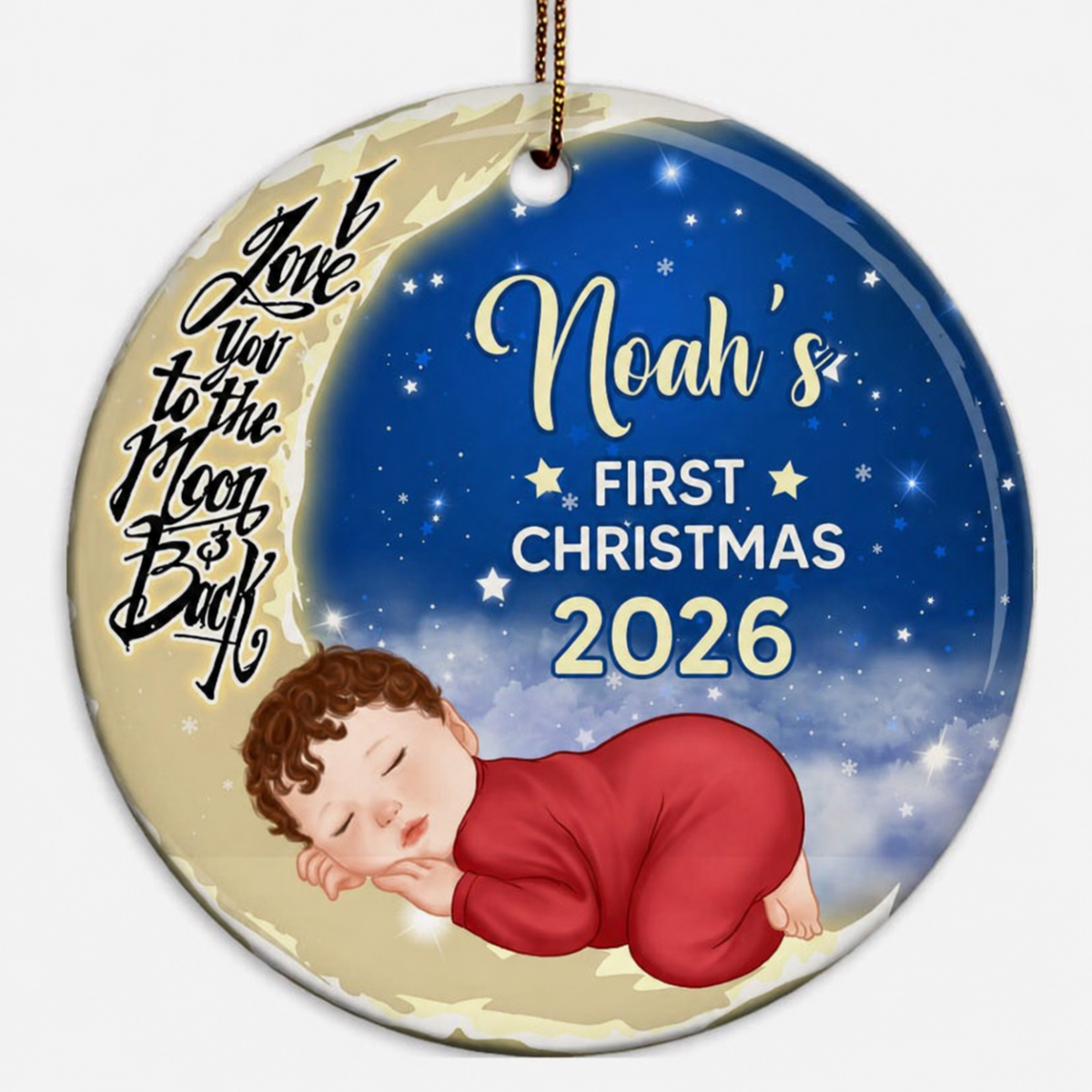 Baby First Christmas Moon Personalized Circle Ornament