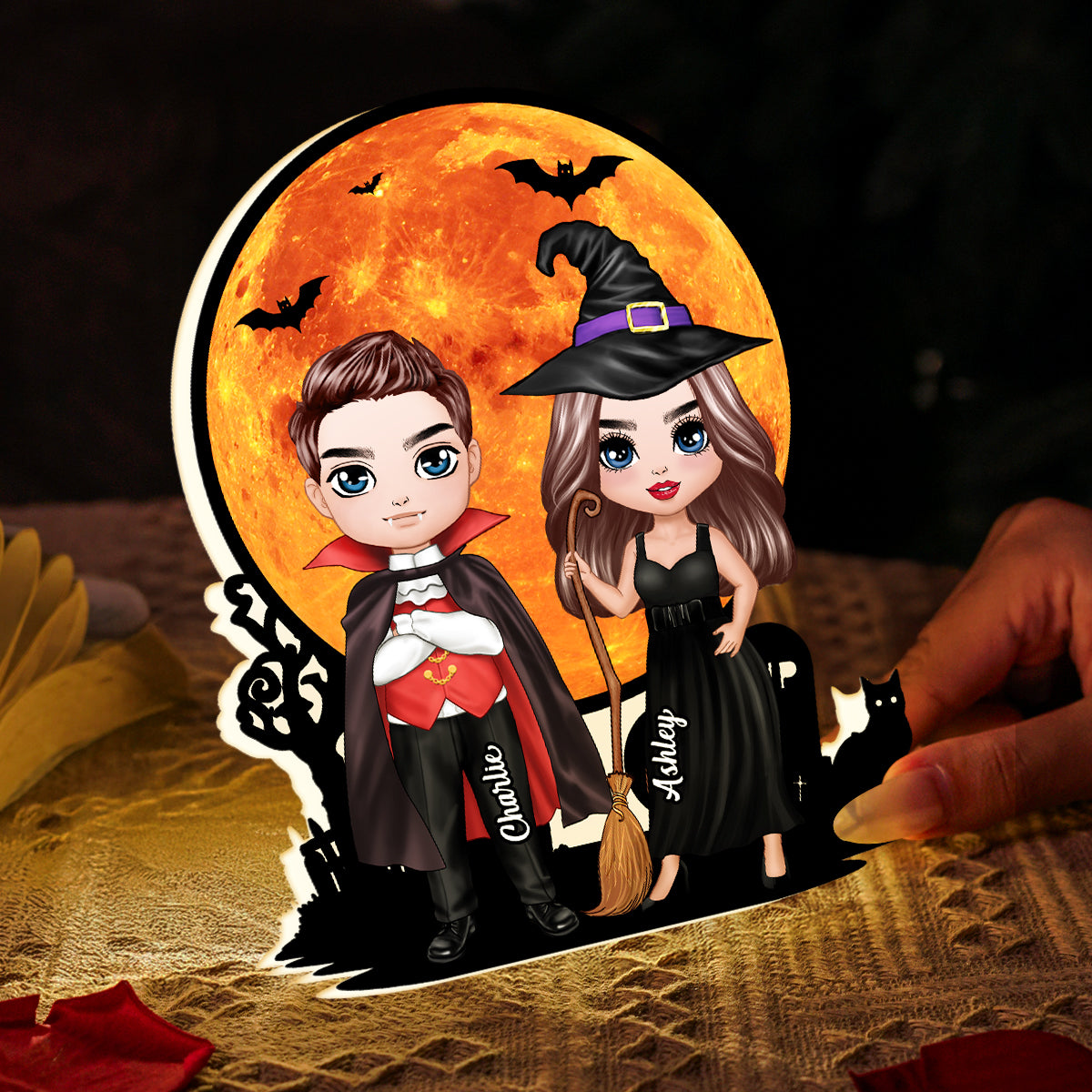 Couple Under Halloween Moon Tabletop Halloween Decor Personalized Light Box