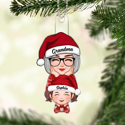 Cute Grandma Granddaughter Grandson Stacked Christmas Gift Personalized Acrylic Ornament