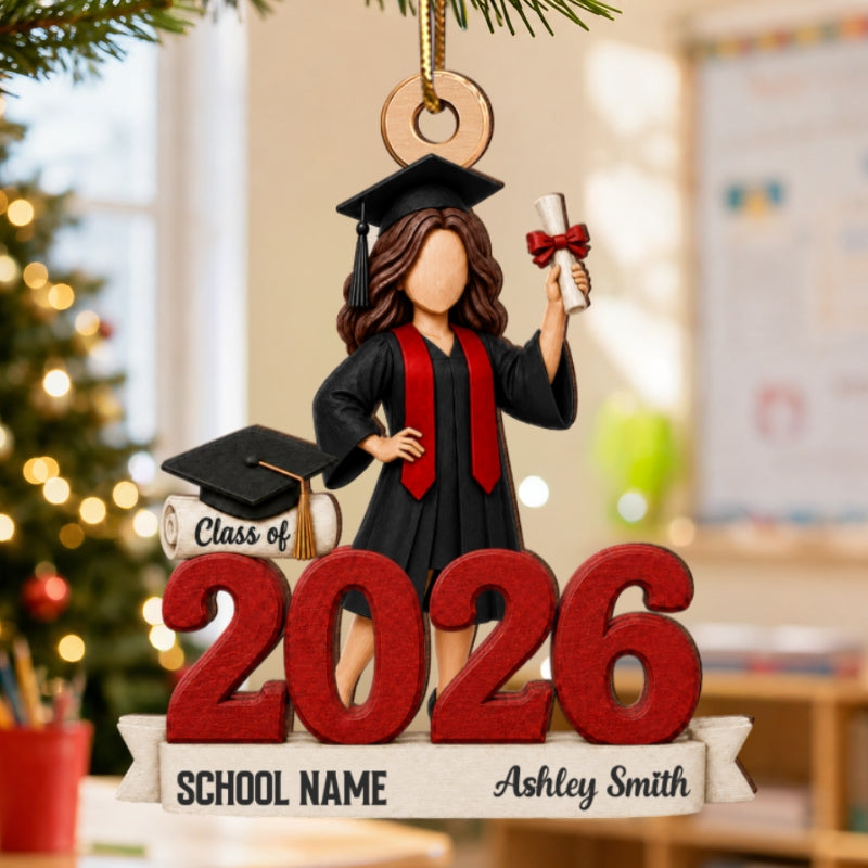 Class of 2026 Graduate Senior 2D Flat – Personalized Wooden Ornament – Graduation Gift