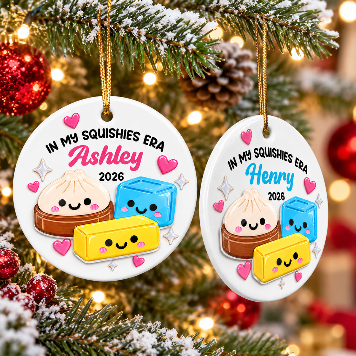 Cute Dumpling In My Squishies Era - Personalized Ceramic Ornament With Acrylic Pieces - Christmas Gift, Keepsake For Kids, Teenagers, Daughter, Granddaughter, Son, Grandson