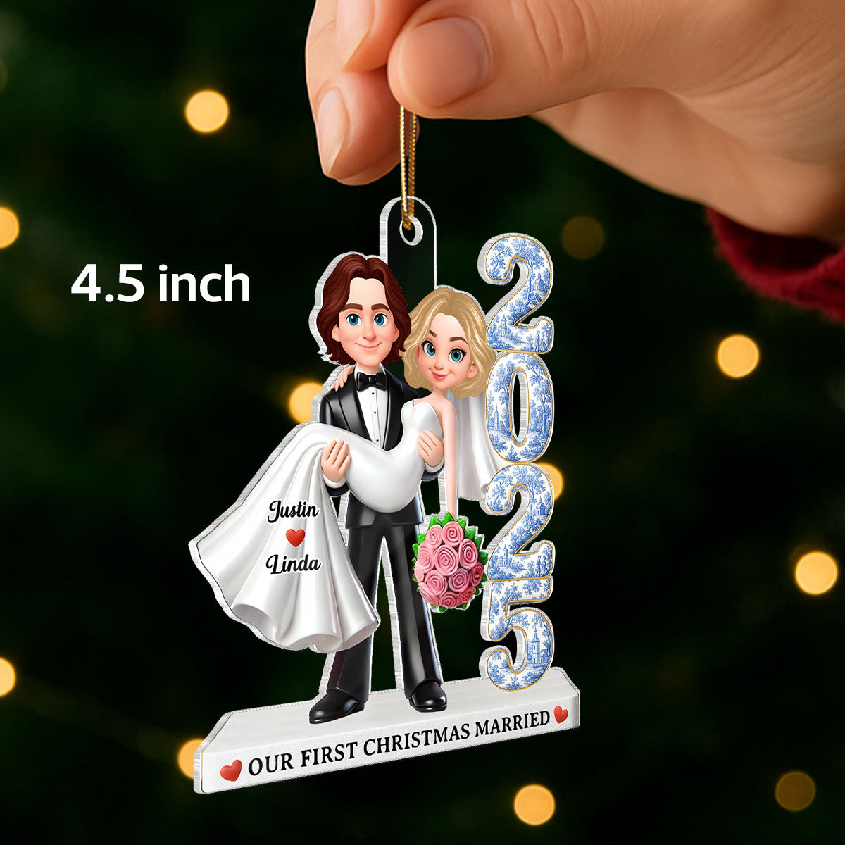Couple First Christmas Married Toile de Jouy Style - Personalized Acrylic Ornament - Christmas Gift for Newlywed, Gift for him, Gift for her