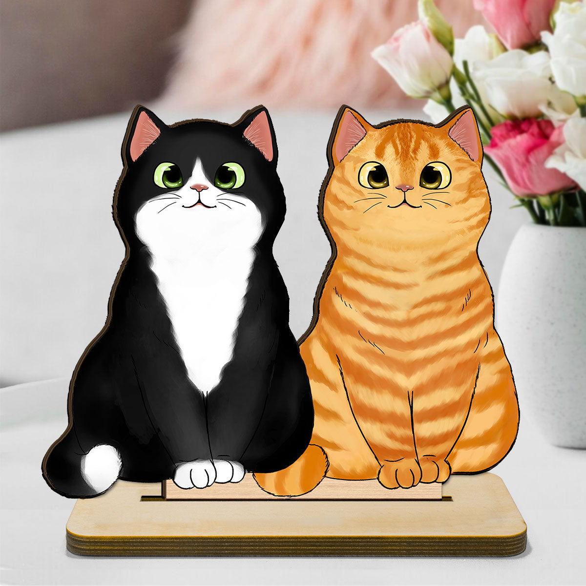 Cute Fluffy Cats Home Decor Gift For Cat Lover Personalized Standing Wooden Plaque