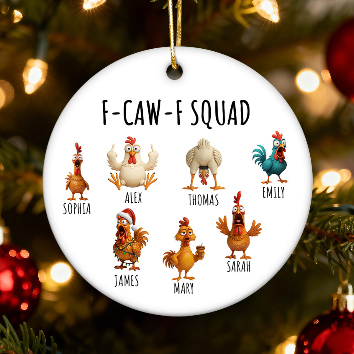 F-Caw-F Squad Funny Chicken Staff - Personalized Ceramic Ornament - Funny Gift For Coworkers, Colleagues