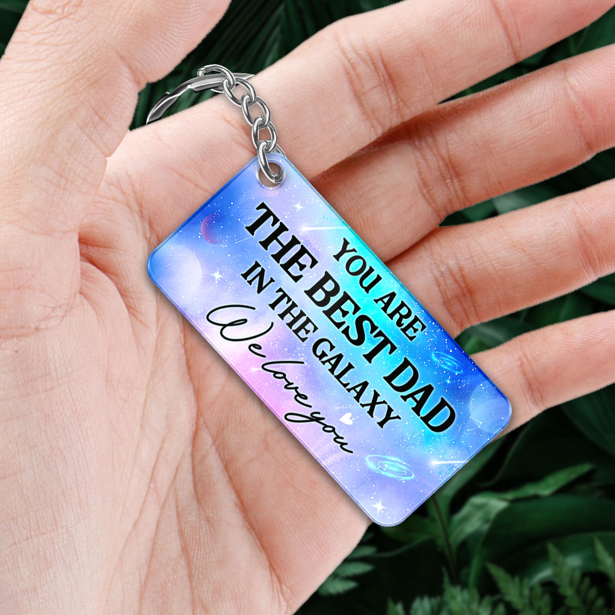 Best Dad In The Galaxy Back View Man Kids Dog Cat Father‘s Day Gift Personalized Wooden Keychain