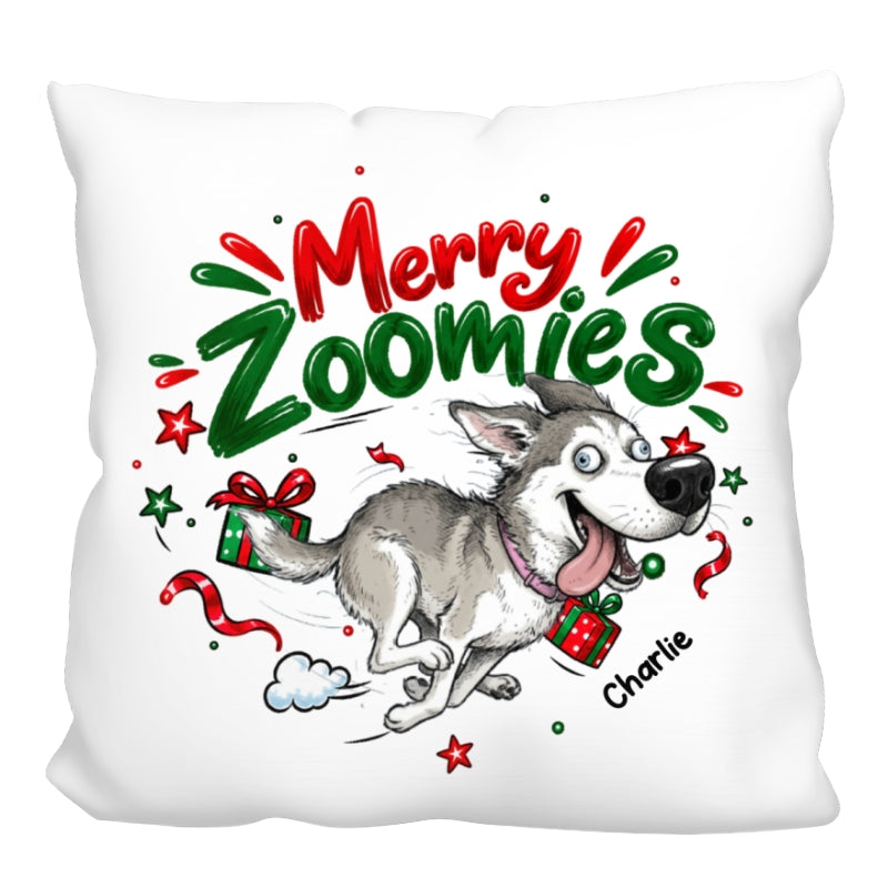 Merry Zoomies Quirky Dog Portrait From Your Custom Pet Photo - Personalized Pillow - Funny Christmas Gift For Dog Lover