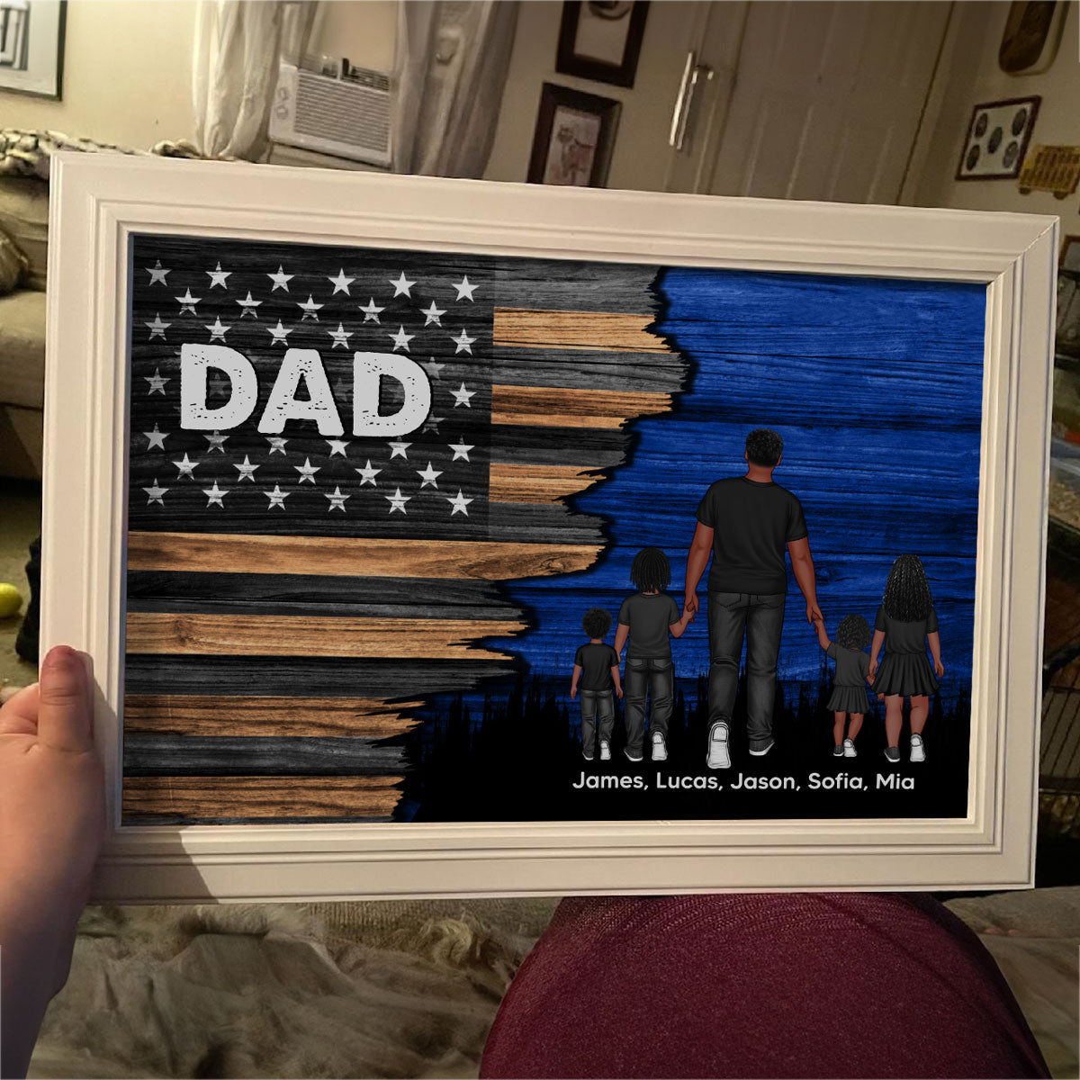 Dad Grandpa Papa Walking With Kids Half Nation Flag Personalized Horizontal Poster, For Dad, For Grandpa, For Husband