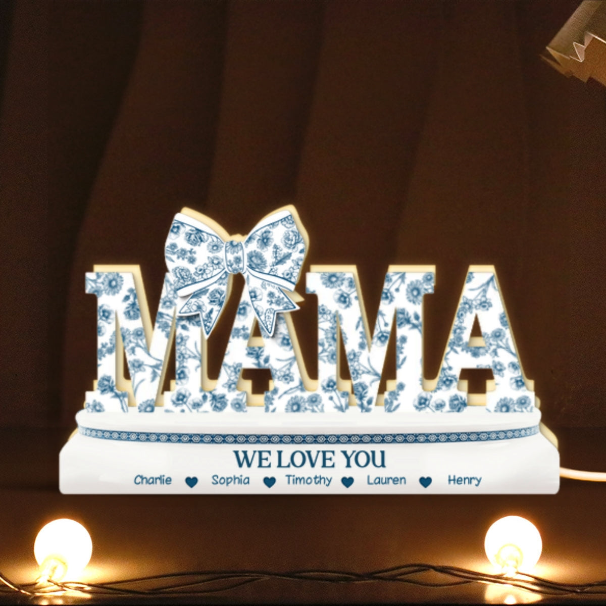 Grandma Mom Birth Month Flowers Chinoiserie Personalized Light Box, Gift for Mom, for Grandma