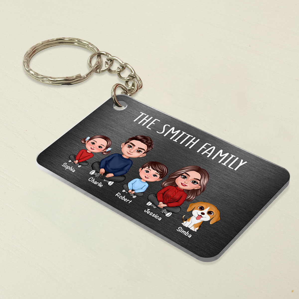 Family Sitting Crossed Legs Personalized Metal Keychain