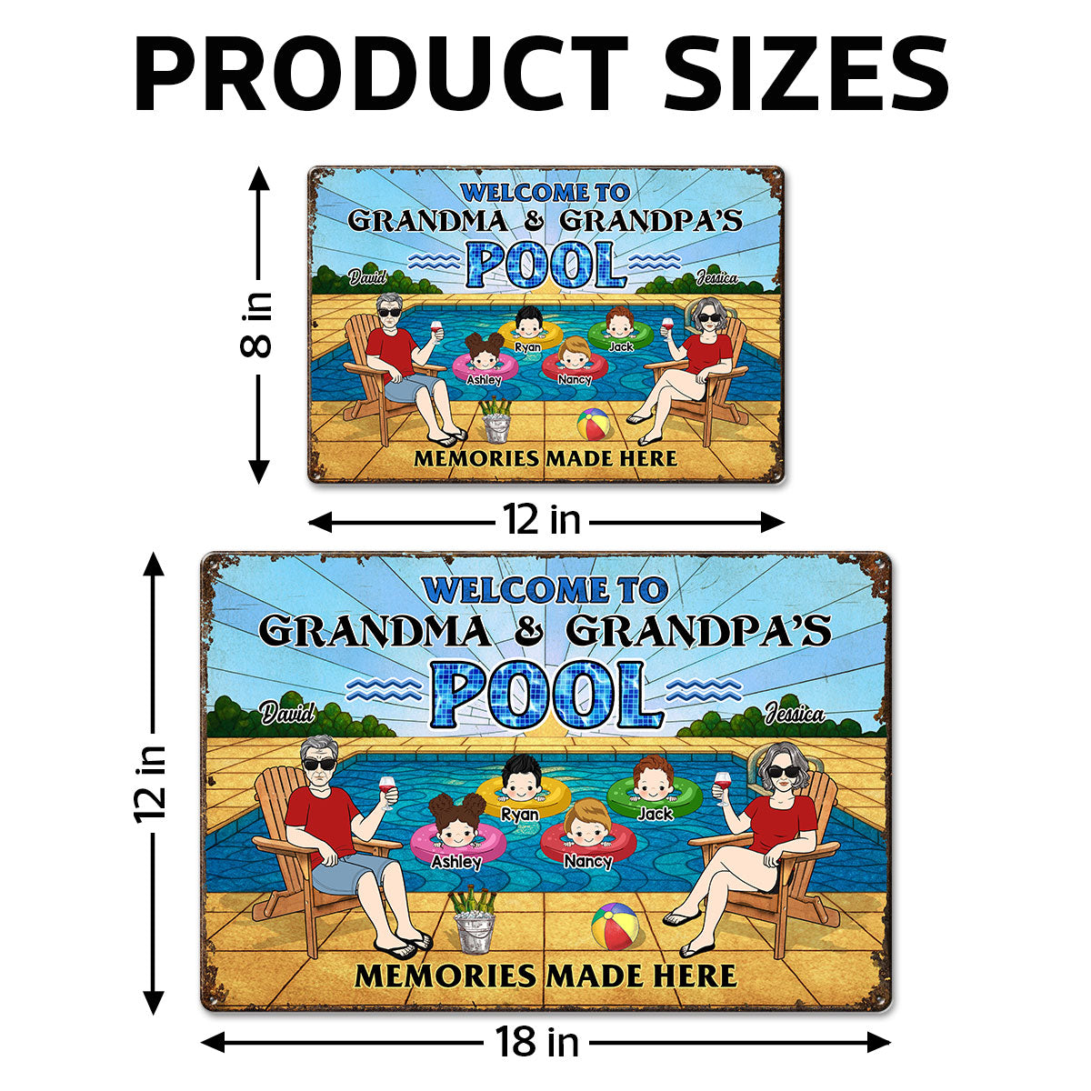 Summer Welcome To Grandpa Grandma Grandparents Pool Personalized Metal Sign| Summer Outdoor Decoration