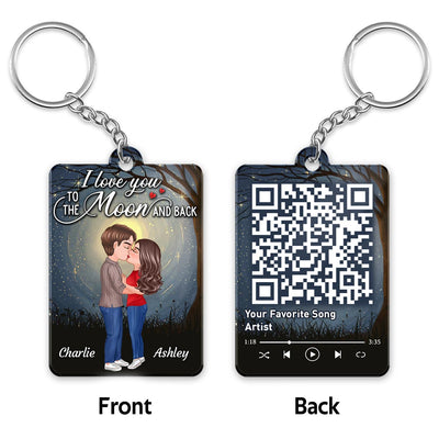 Moon Night Doll Couple Kissing Favorite Song Scannable QR Code Personalized Acrylic Keychain