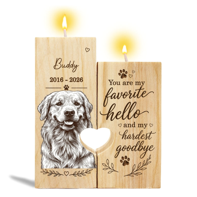 Pet Dog Cat Memorial Custom Photo You Were Our Favorite Hello - Personalized Candle Holder - Sympathy Gift, Remembrance Gift