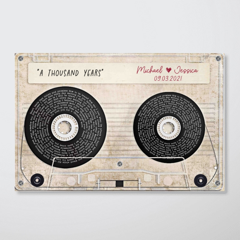 Vinyl Record Song Lyrics Sassette Tape Anniversary Music Personalized Poster, Gift for Him for Her Sustainable Heartfelt Gift, Valentines Day