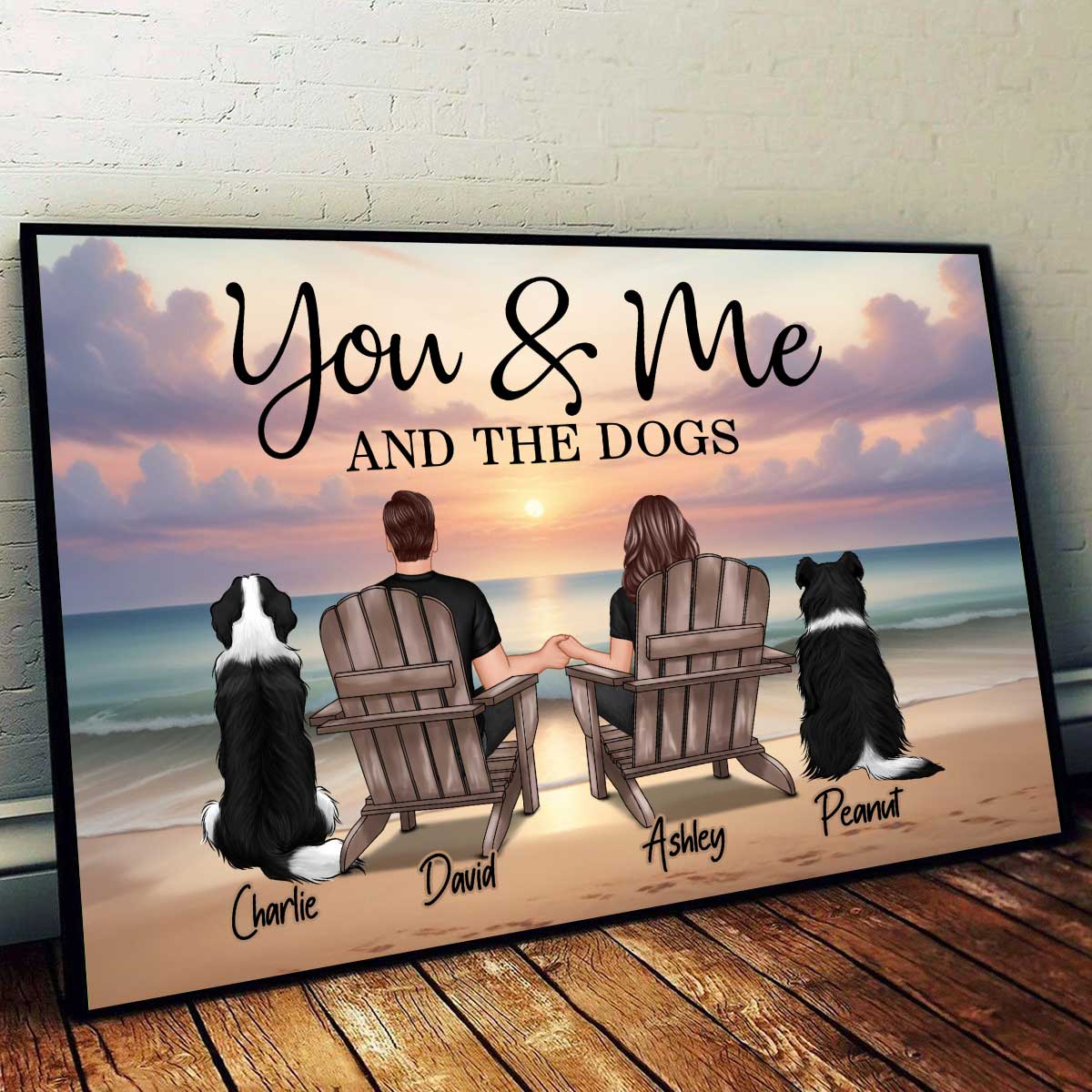 You Me And The Dogs Cats Beach Landscape Personalized Poster, Heartfelt 2025 Valentine's Day Gift, Anniversary Gift, Birthday Gift For Him, For Her, Boyfriend, Girlfriend, Husband, Wife