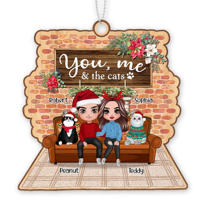 You Me & The Cats On Sofa Personalized Wooden Ornament