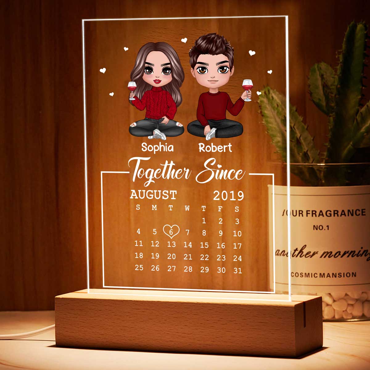 Doll Couple Sitting Together Since Personalized Acrylic Plaque LED Night Light - Anniversary Gift For Couple - Gift For Him Gift For Her