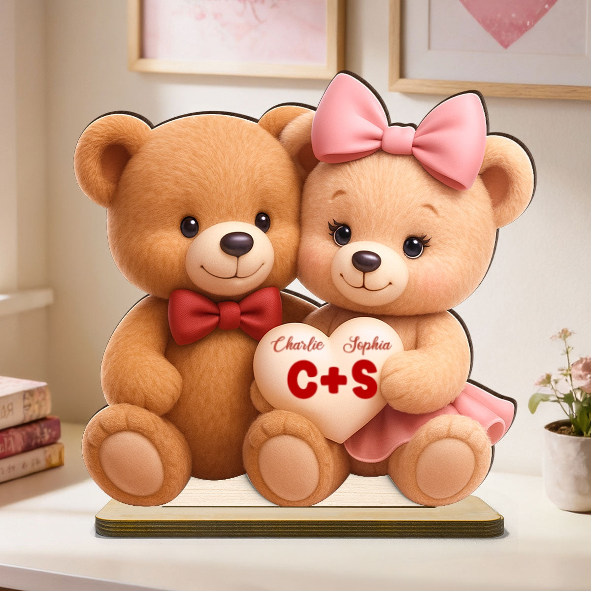 Loving Bear Couple - Personalized Wooden Plaque - Valentine's Day Gift for him, for her