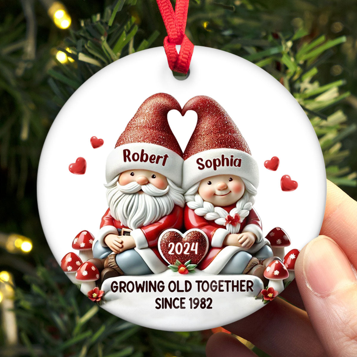 Gnome Couple Christmas Personalized Ceramic Ornament, Christmas Gift For Him, For Her, Husband, Wife