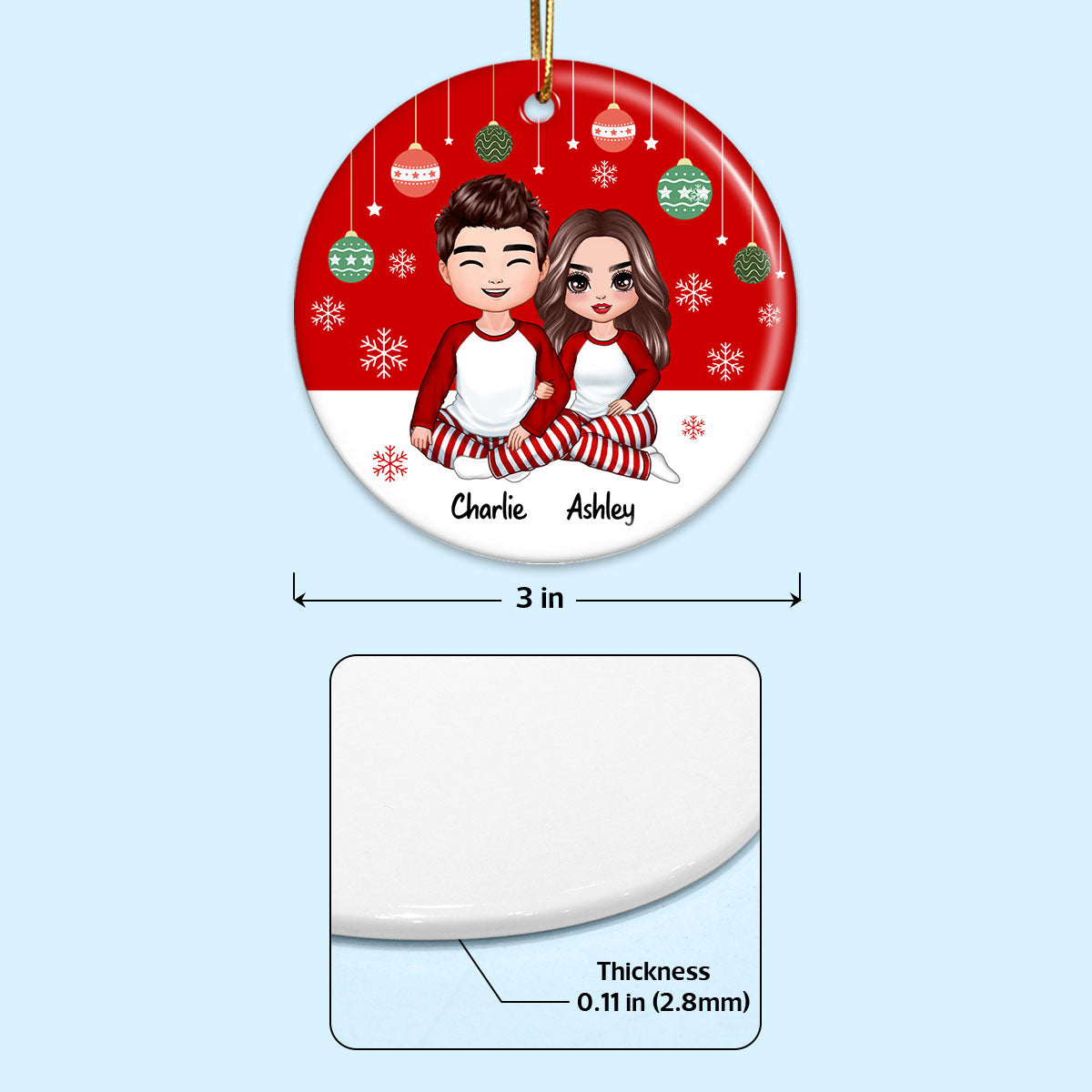 Doll Couple Sitting Hugging Red Background Personalized Double Sided Circle Ornament