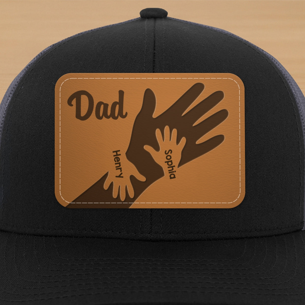 Dad Grandpa Kids Hands Personalized Leather Patch Hat, Father's Day gift
