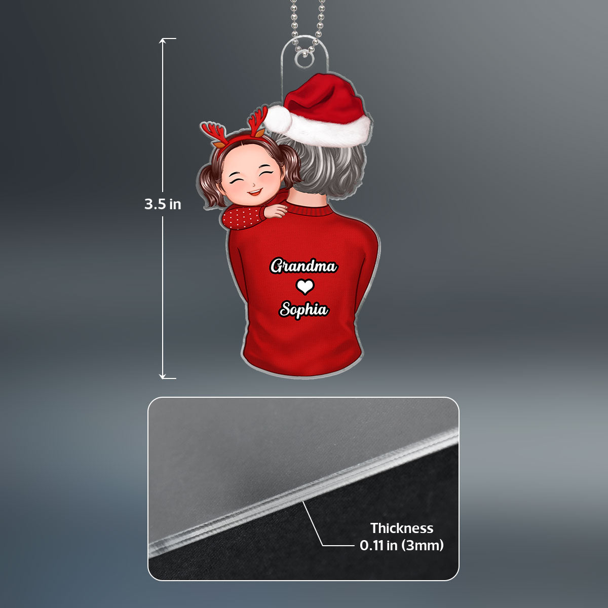 Back View Grandma Mom Carrying Kid On Shoulder Christmas Gift For Granddaughter Grandson Personalized Acrylic Ornament
