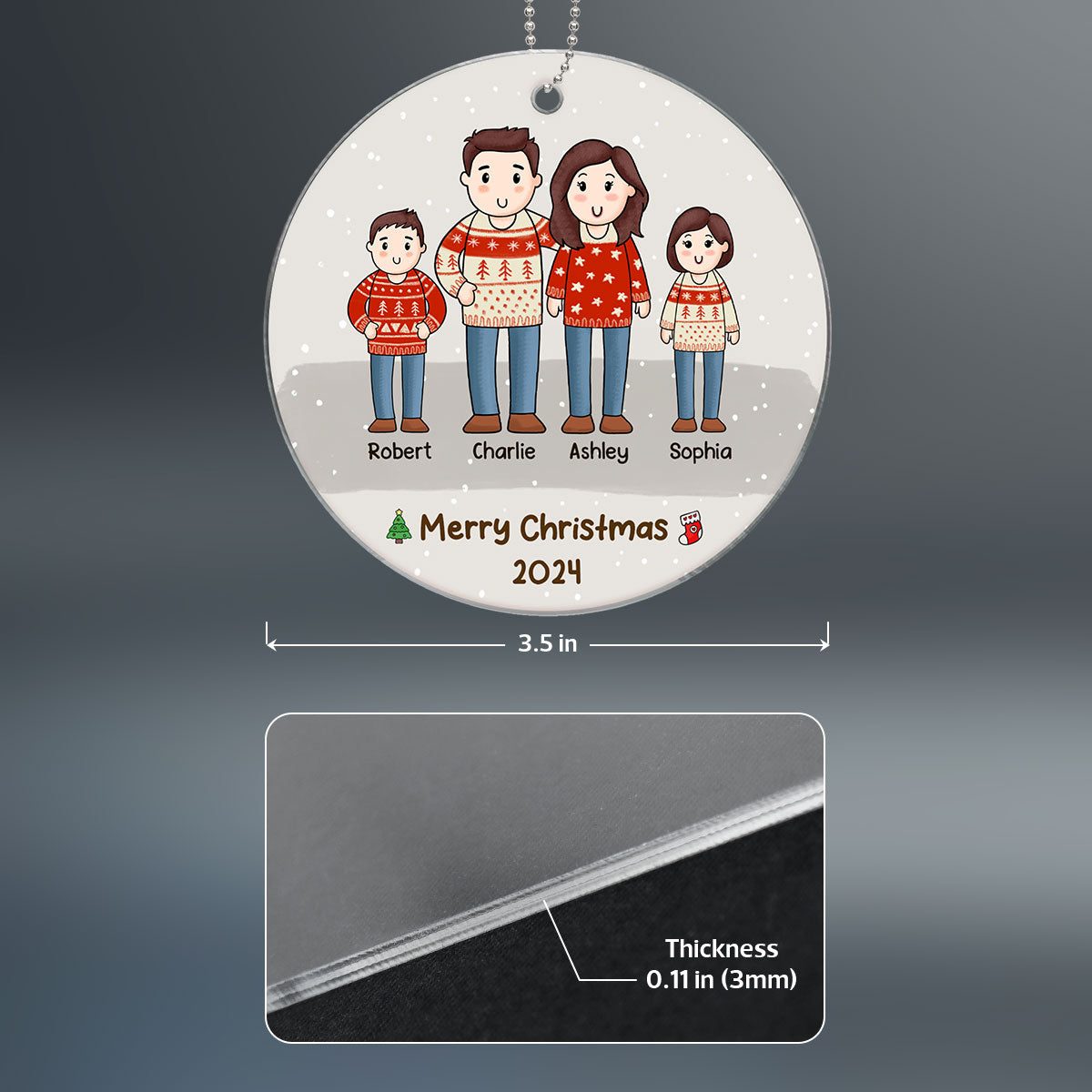 Comic Family Christmas Simple Background Personalized Acrylic Ornament