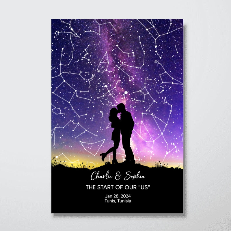 Couple Hugging Kissing Personalized Poster, Custom Star Map, Capture the Precious Moment, Gift, Constellation Print, Real Astronomical Data