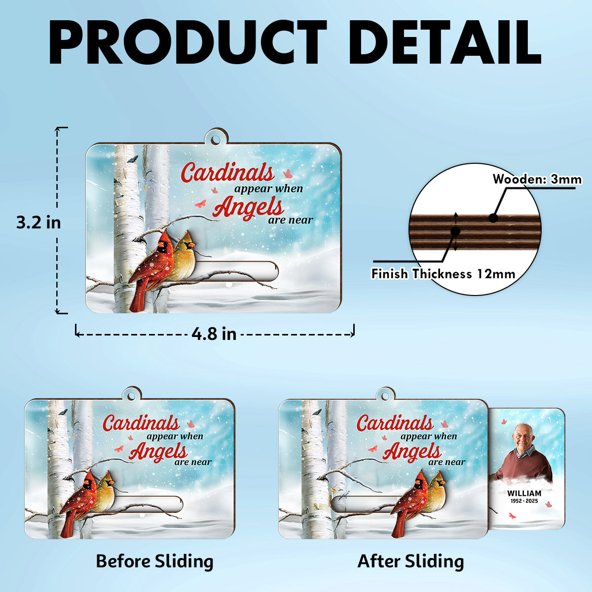 Cardinals Appear When Angels Are Near Custom Photo - Personalized Slider Ornament - Memorial Remembrance Keepsake