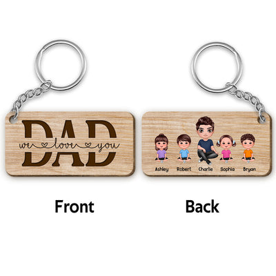 Best Dad Ever Sitting Doll Man & Kids Dog Cat Personalized Wooden Keychain