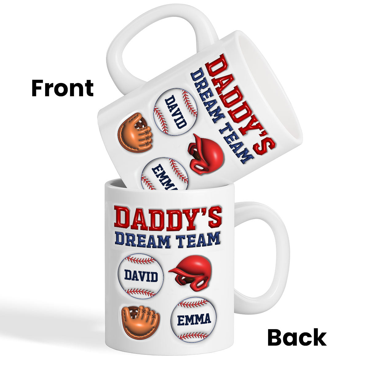 Daddy's Dream Team Baseball 3D Inflated Effect Personalized Mug