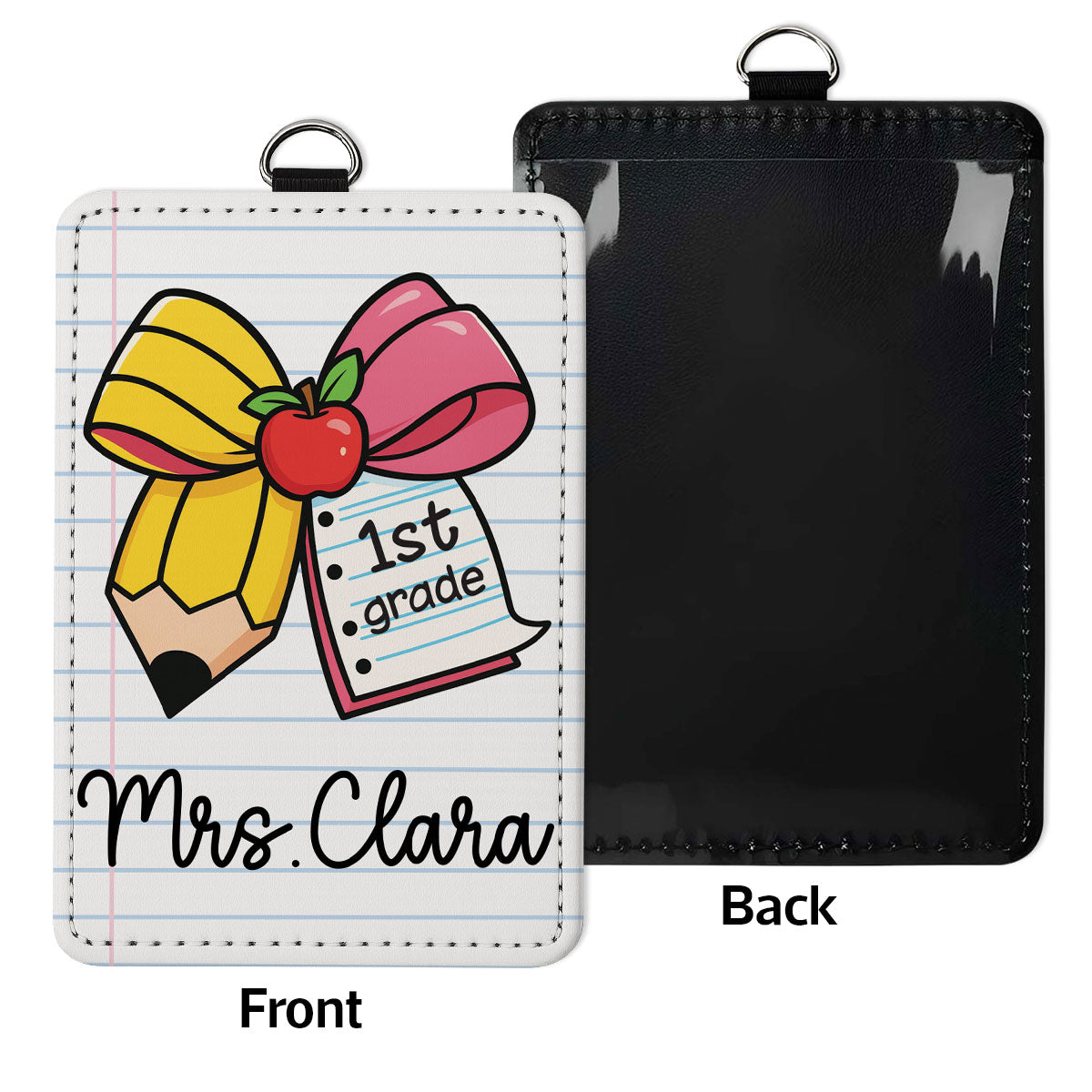 Pencil Coquette Bow Teacher Name Personalized ID Badge Holder, Back To School Gift