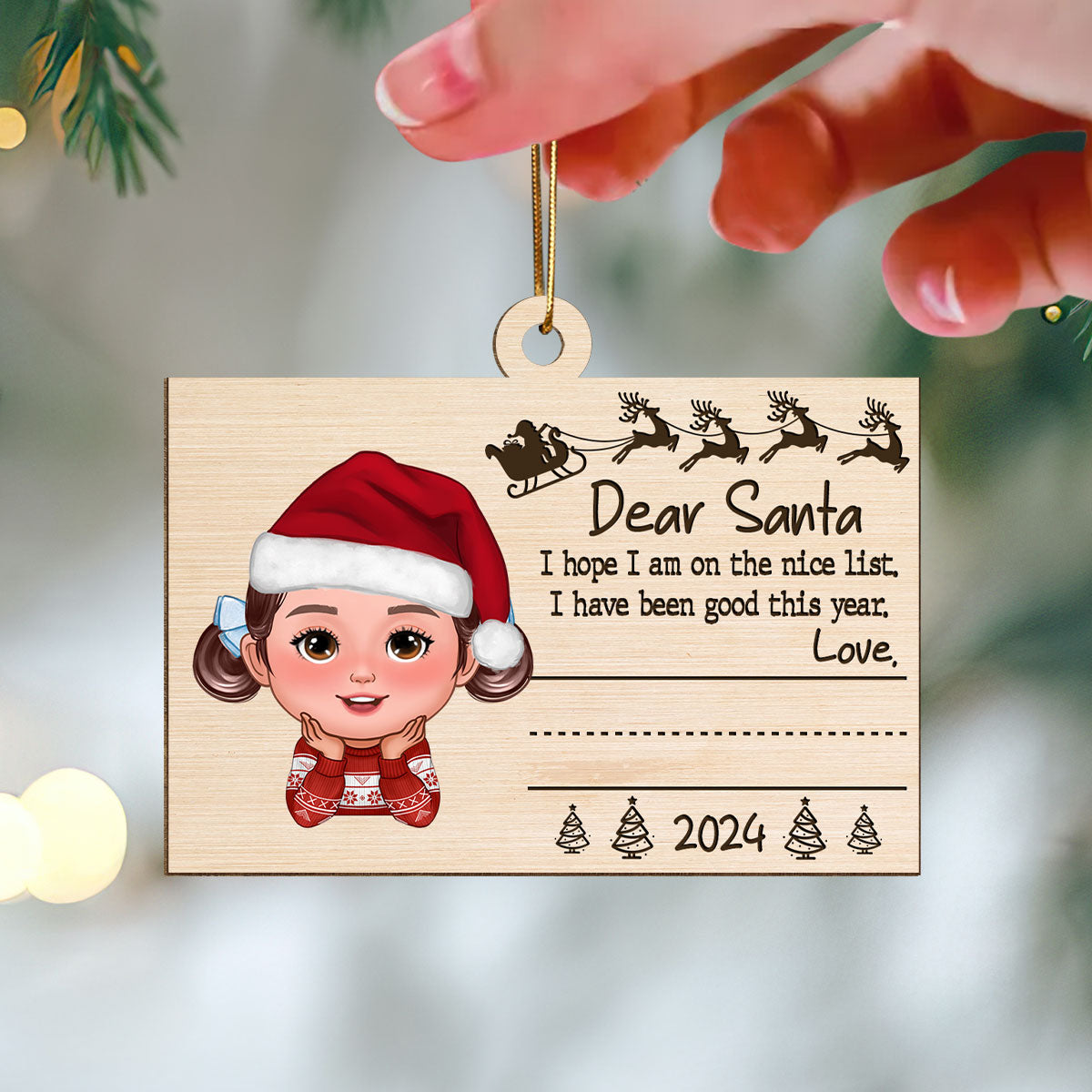 Dear Santa From Kid Christmas Personalized Wooden Ornament, Child's Handwriting, Sign Your Own Name