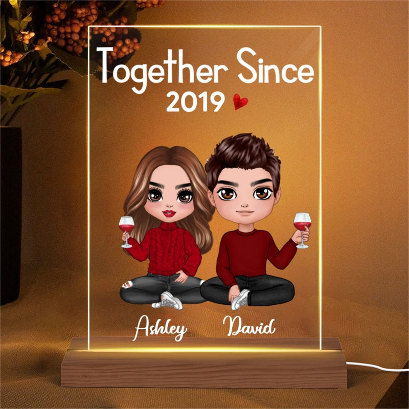 Annoying Each Other Since Doll Couple Sitting - Personalized Acrylic Block Plaque LED Night Light - Anniversary Gift For Him, Gift For Her