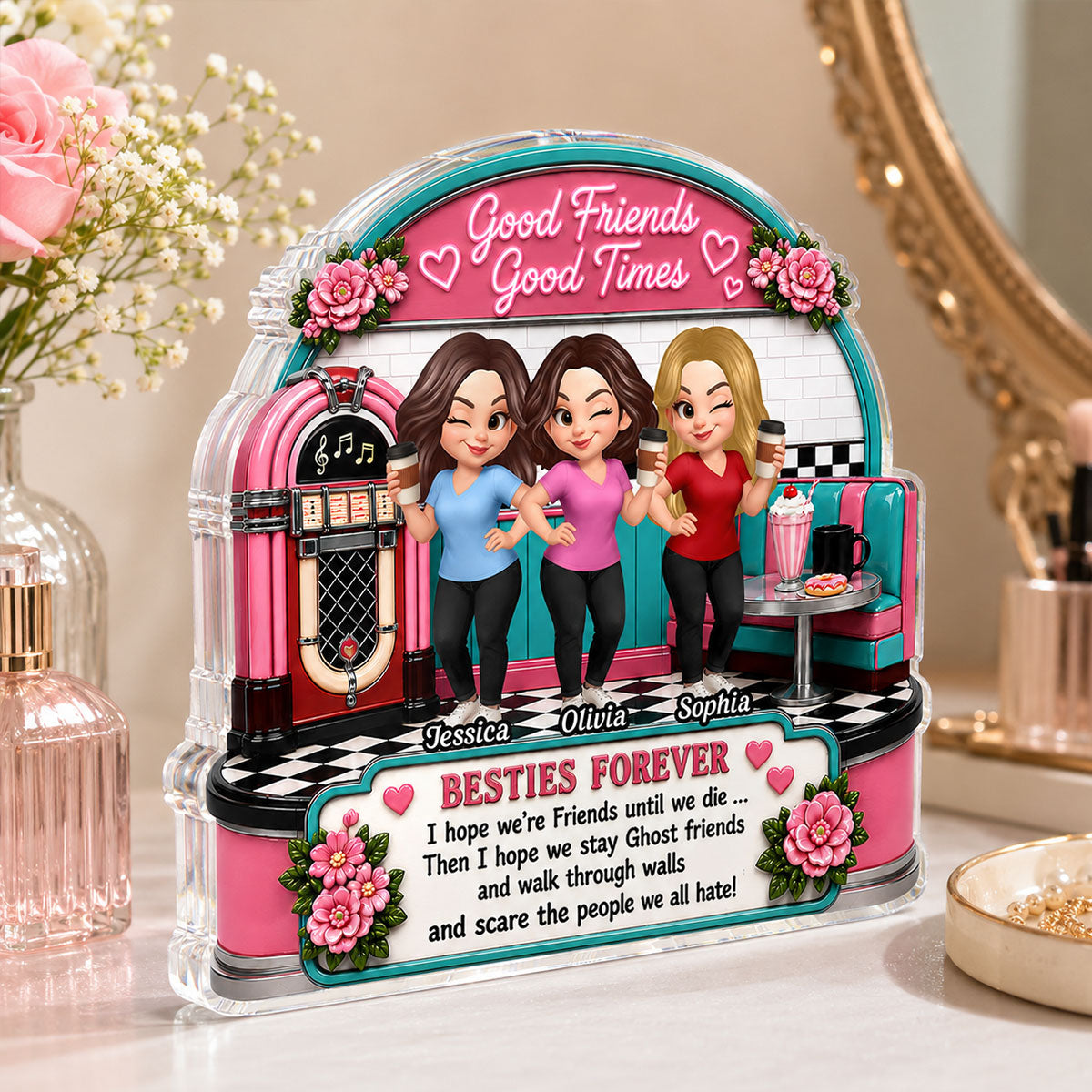 Besties Coffee Date Good Times Good Friends Best Memories Together - Personalized 2-Layered Wooden Plaque - Birthday Gift, Gift For Best Friends