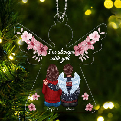 Always With You Pink Flowers Angel Shaped Memorial Keepsake Personalized Acrylic Ornament