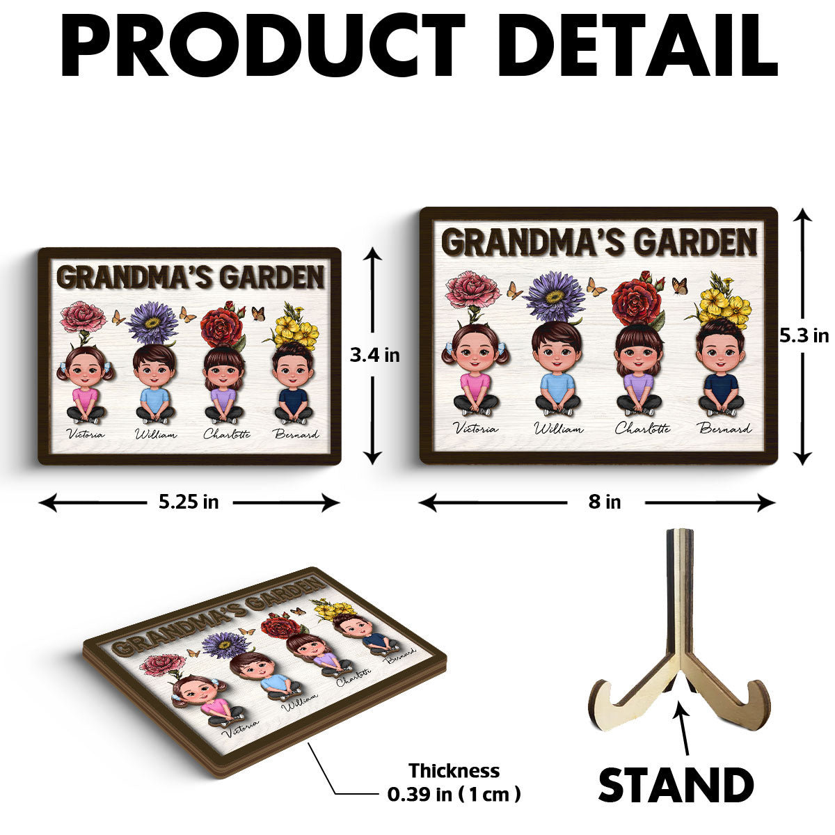 Grandma‘s Garden Grandkids With Birth Flower Behind Personalized 2-Layer Wooden Plaque