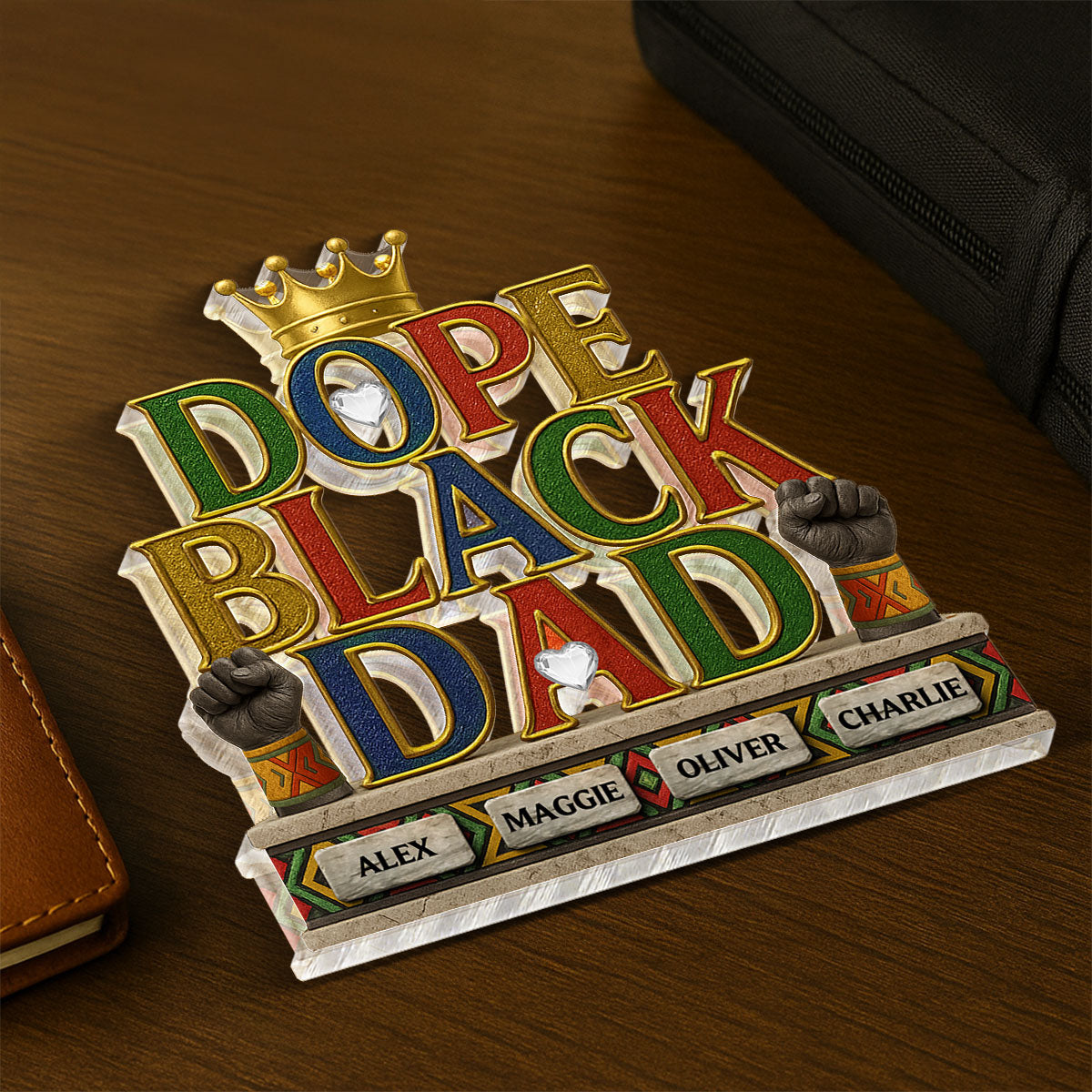 Dope Black Dad Kids Names Personalized Acrylic Block, Father's Day Gift