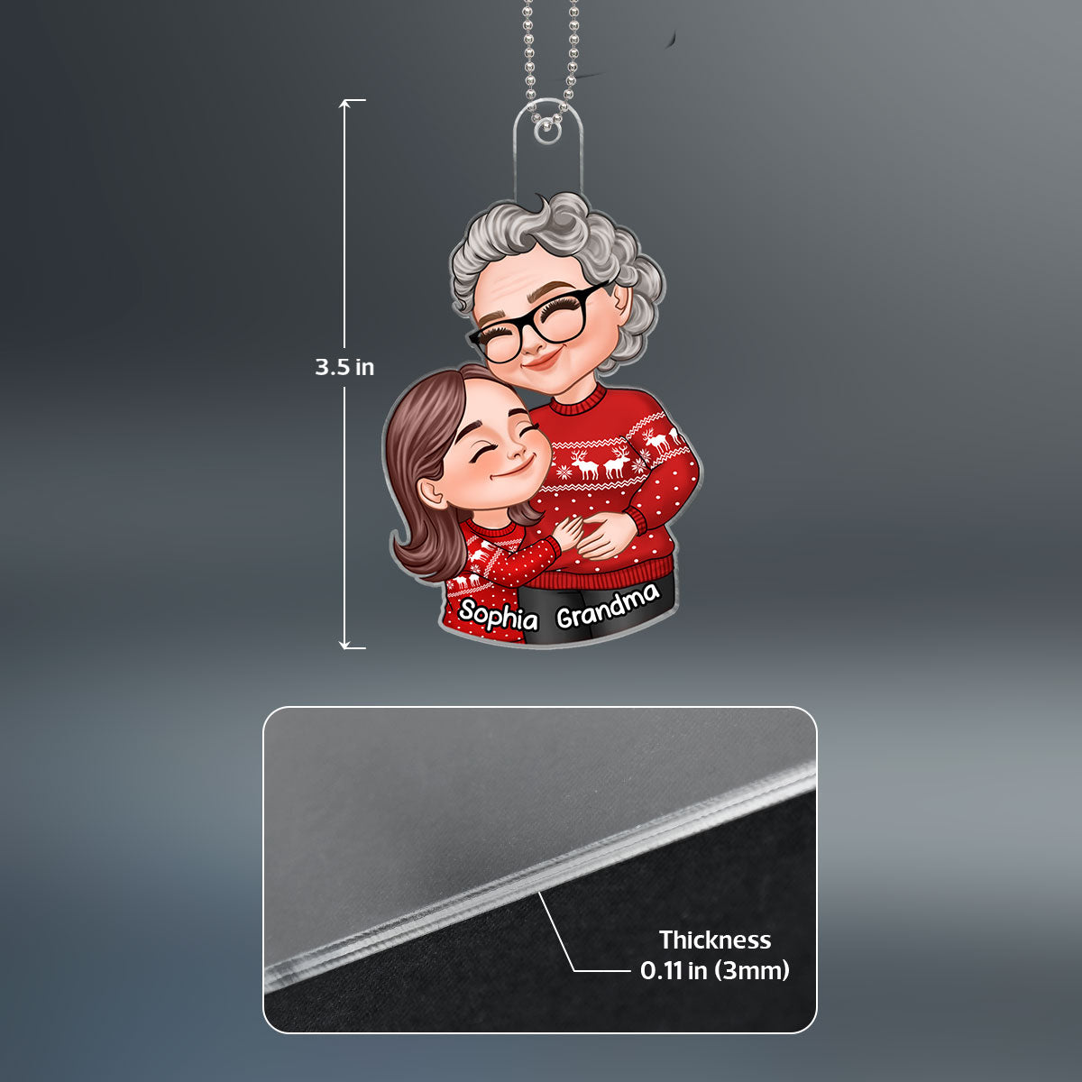 Christmas Cartoon Grandma & Grandkid Hugging Gift For Granddaughter Grandson Personalized Acrylic Ornament
