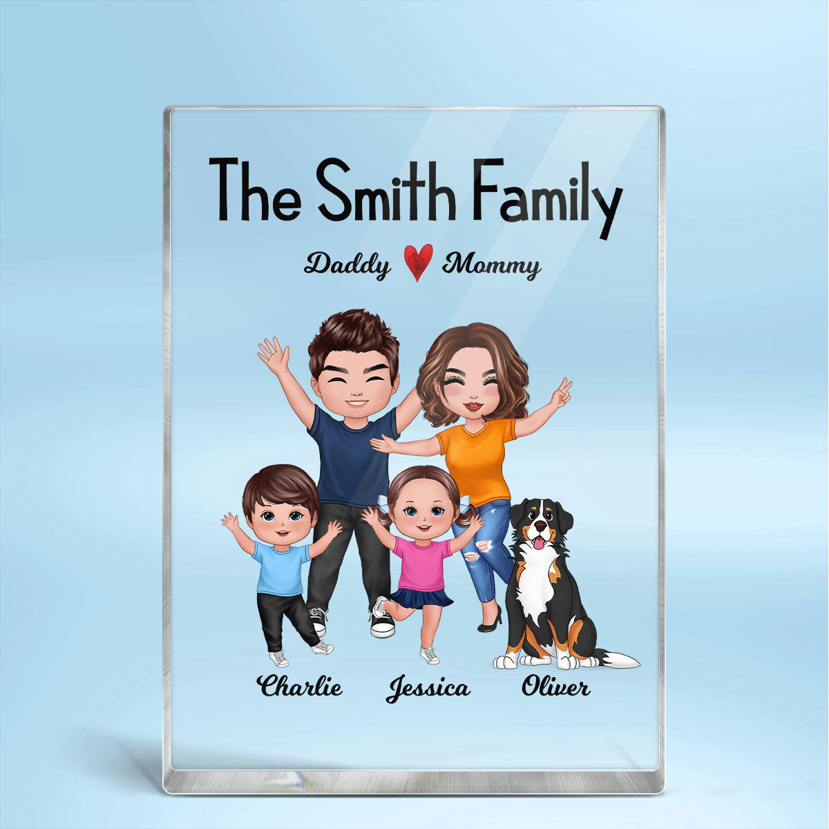 Happy Doll Whole Family Couple Kids Dogs Cats Personalized Vertical Rectangle Acrylic Block Plaque