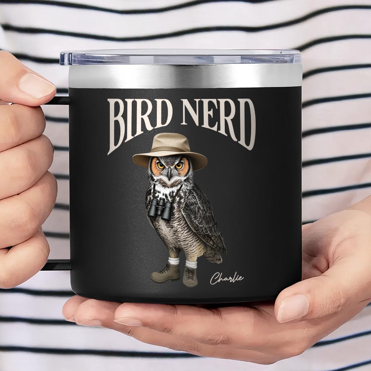 Bird Nerd Funny Bird Watcher, Bird Twitcher Gift for Bird Lover Personalized Stainless Steel Tumbler With Handle