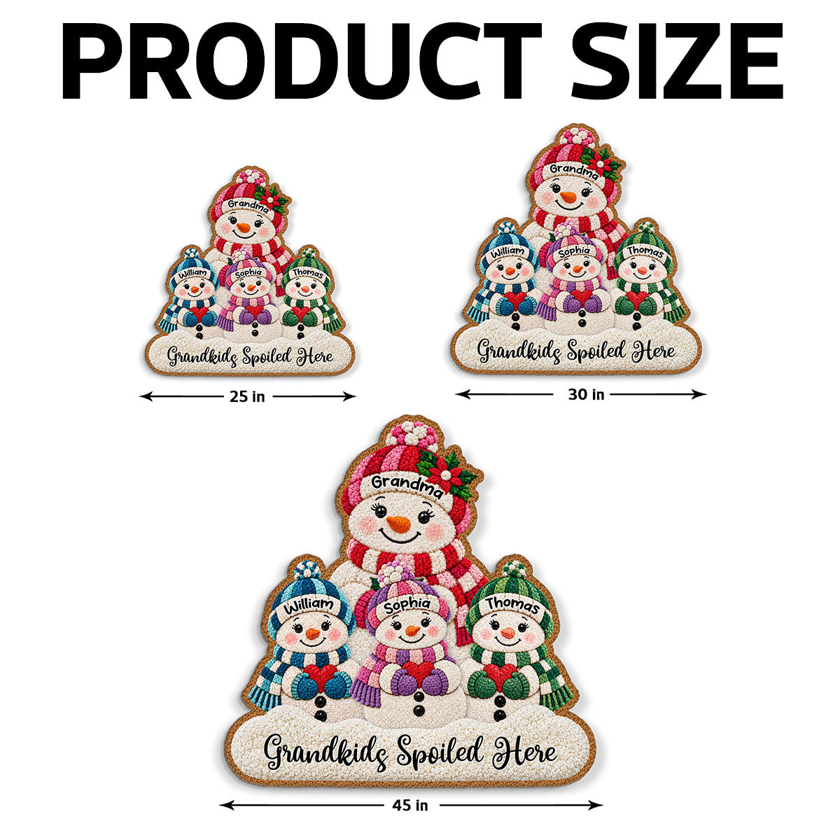 Cute Snowman Grandma & Grandkids 2D Flat Printed - Personalized Doormat - Christmas Decor For Grandma