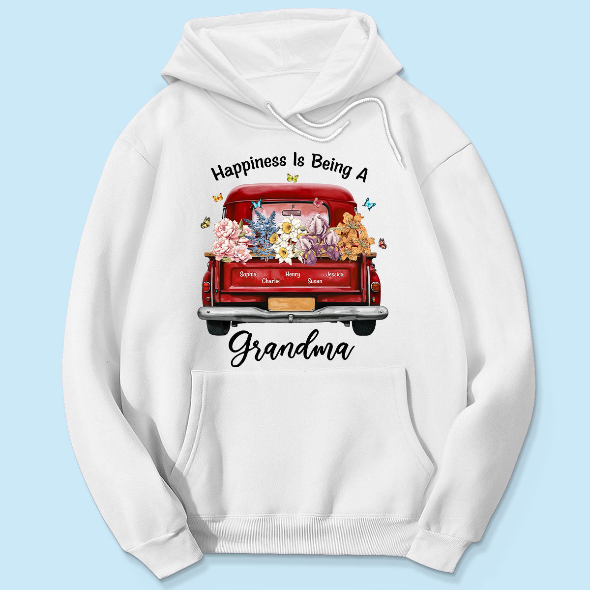 Happiness Is Being A Grandma Mom Birth Month Flowers Truck Personalized Shirt, Mother's Day gift for Moms, Grandmas