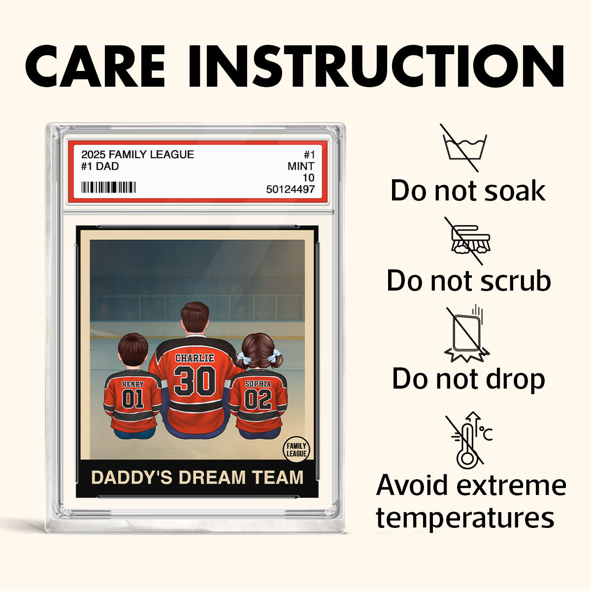 Hockey No. 1 Dad Man & Kids Sitting Trading Card Style Personalized Acrylic Block Plaque