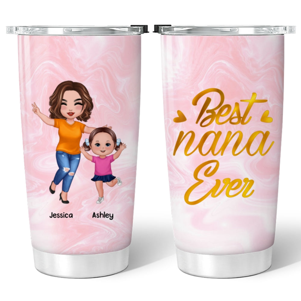 Best Grandma Mom Auntie Ever Pink Happy Doll Woman & Doll Kids Personalized Tumbler