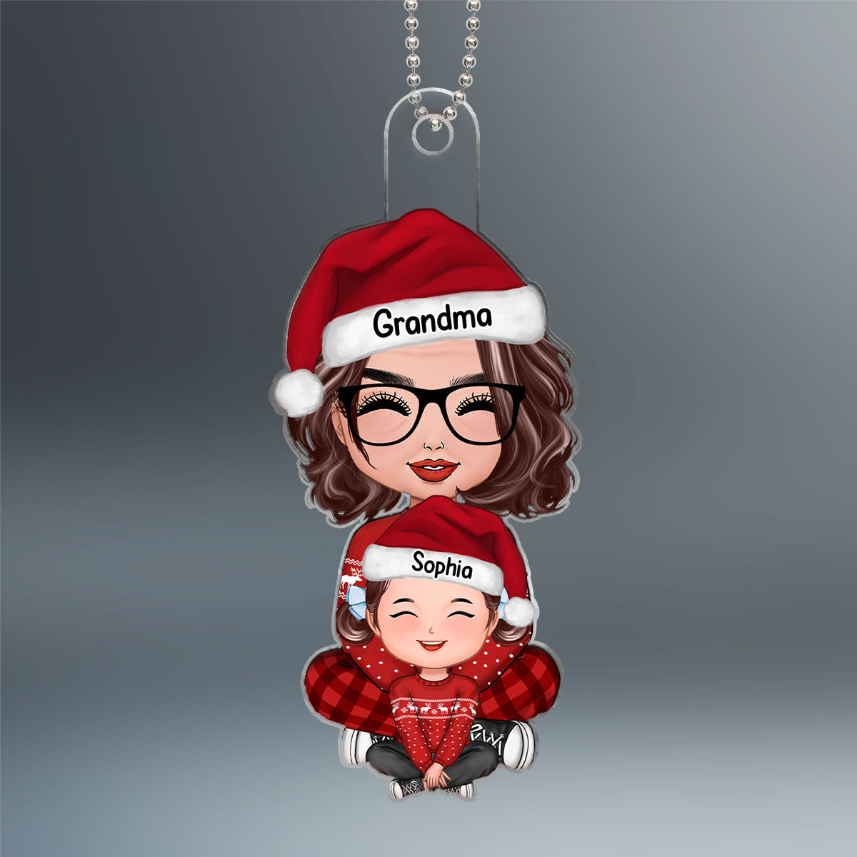 Happy Grandma Grandkid Sitting On Lap Christmas Gift For Granddaughter Grandson Personalized Acrylic Ornament
