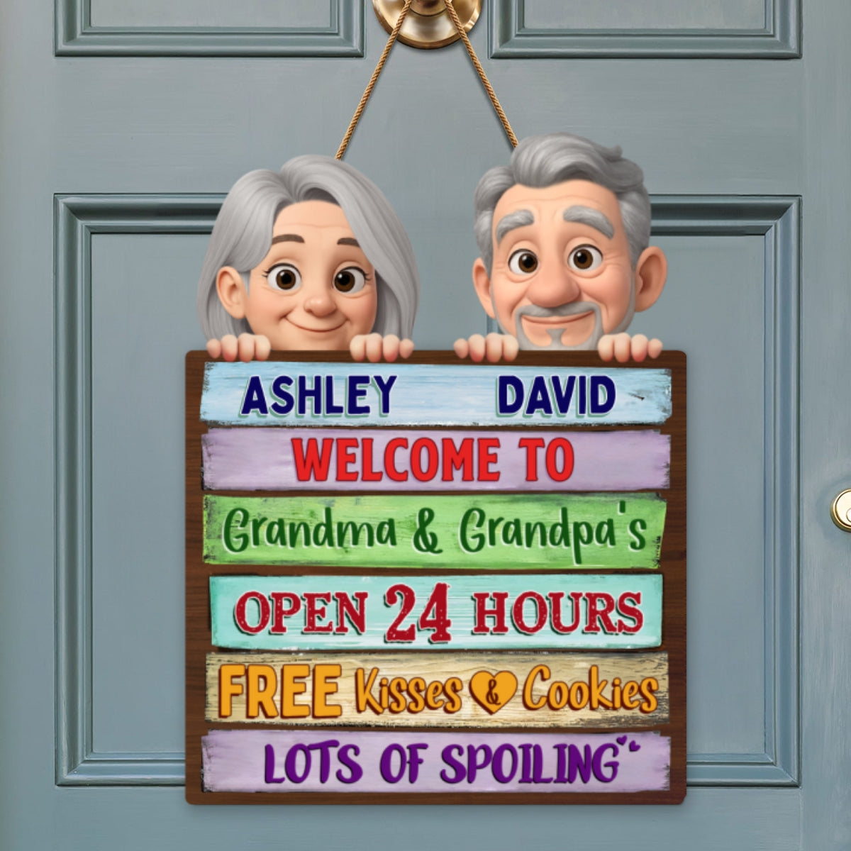 Welcome To Grandma Grandpa's Peeking Colorful Palletes Personalized Wood Sign
