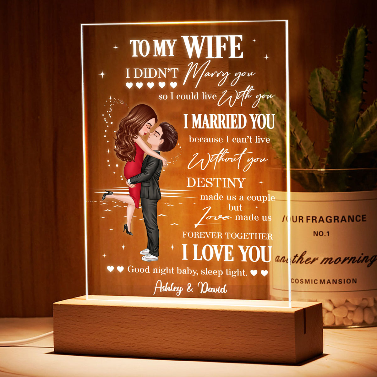 To My Wife Hugging Couple I Met You Personalized LED Night Light, Acrylic LED Lamp