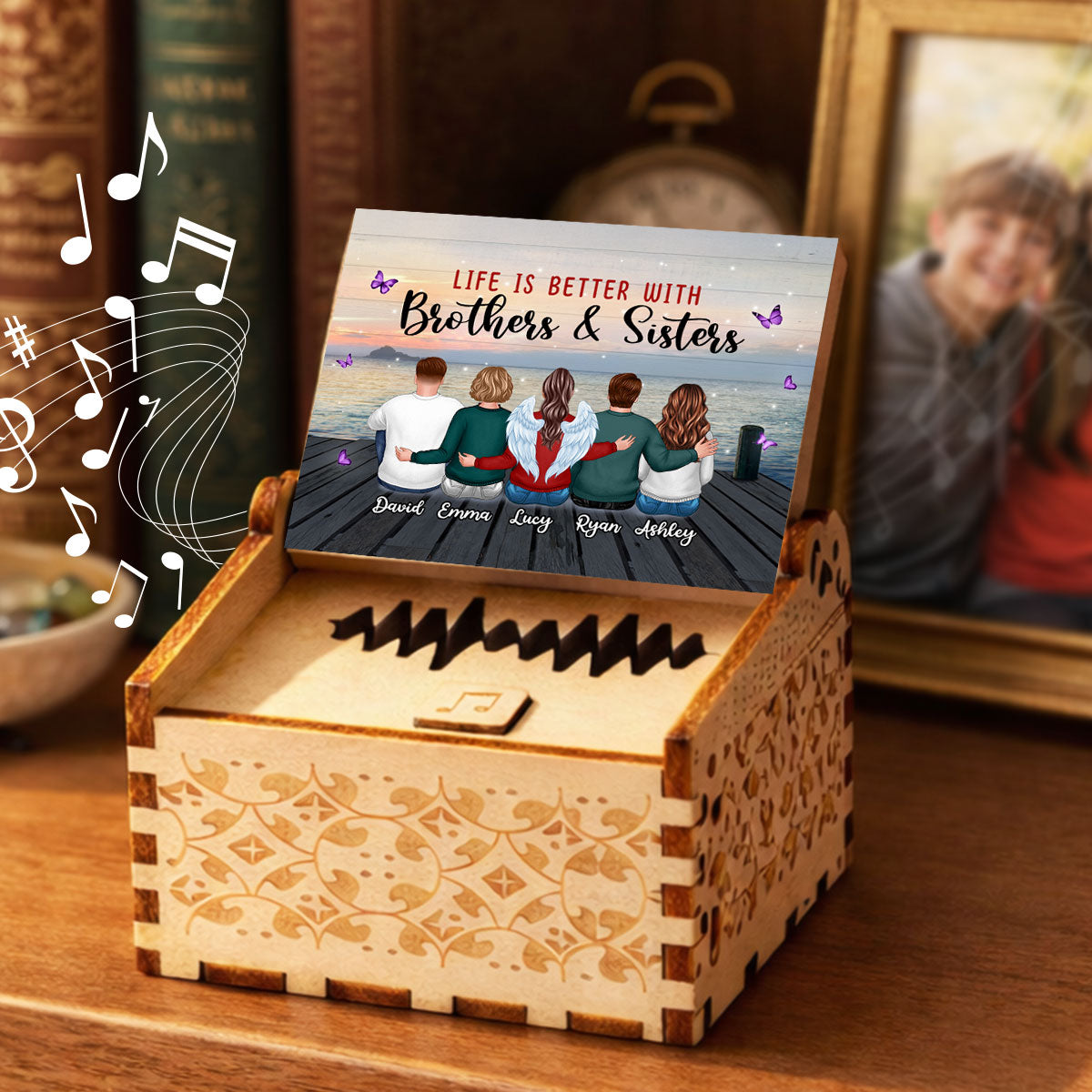 Life Is Better With Brothers And Sisters - Personalized Wooden Music Box - Anniversary, Valentine's Day Gift, Gift For Him, Gift For Her