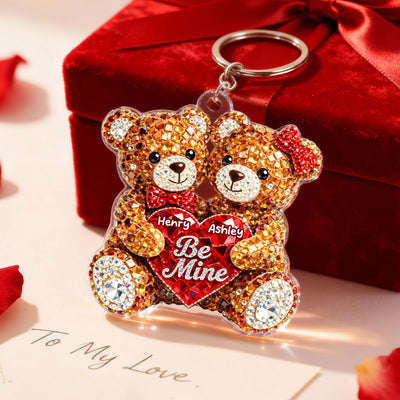 3D Shiny Effect Bear Couple - Personalized Acrylic Keychain - Heartfelt Valentine's Day Gift for Her, for Him